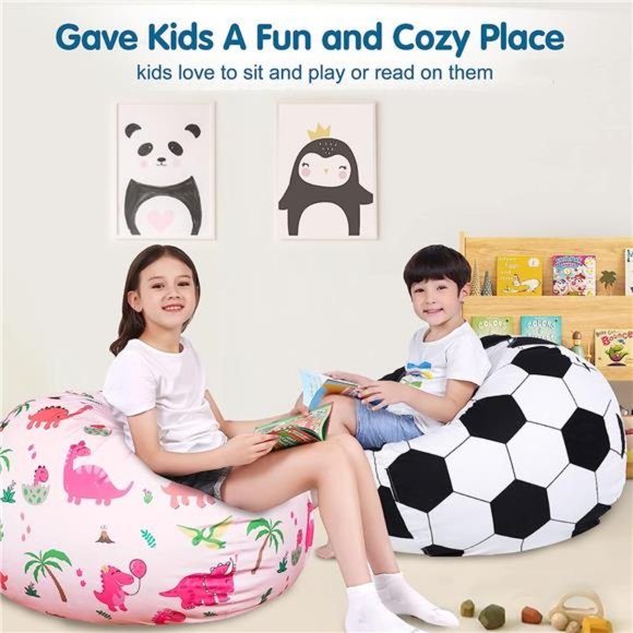 Stuffed Animal Storage Bean Bag Chair for Kids, Zipper Storage Bean Bag - Picture 4 of 5